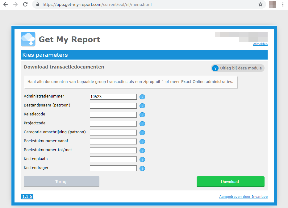 Download transaction documents from Exact Online as a ZIP archive