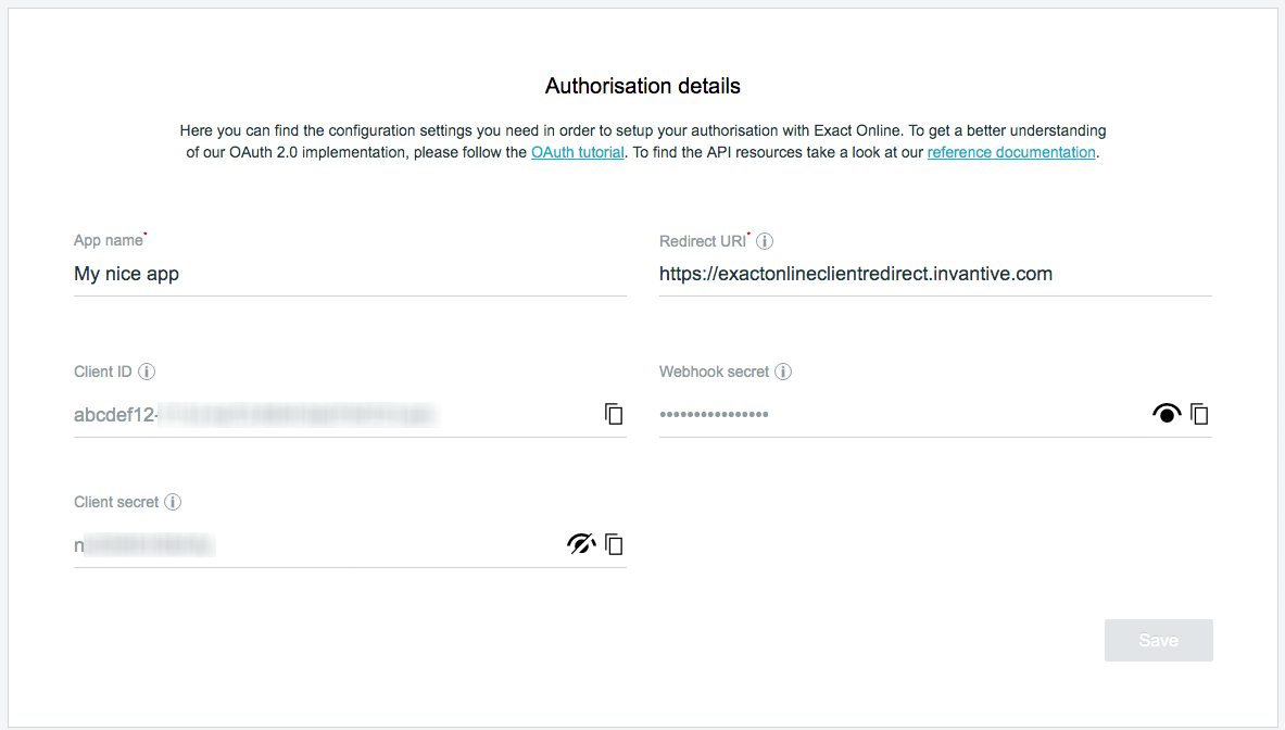 Exact Online App Authorisation Details Exact Online App Authorisation Details