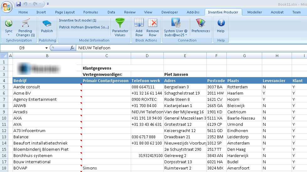 Scherm Invantive Control Beheer van Gegevens Scherm Invantive Control Beheer van Gegevens