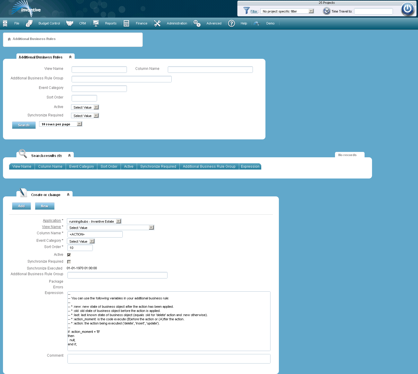 Supplementary Business Rules Screen Supplementary Business Rules Screen