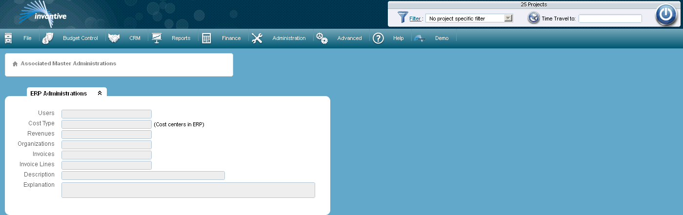 Linked Master Administrations Screen Linked Master Administrations Screen