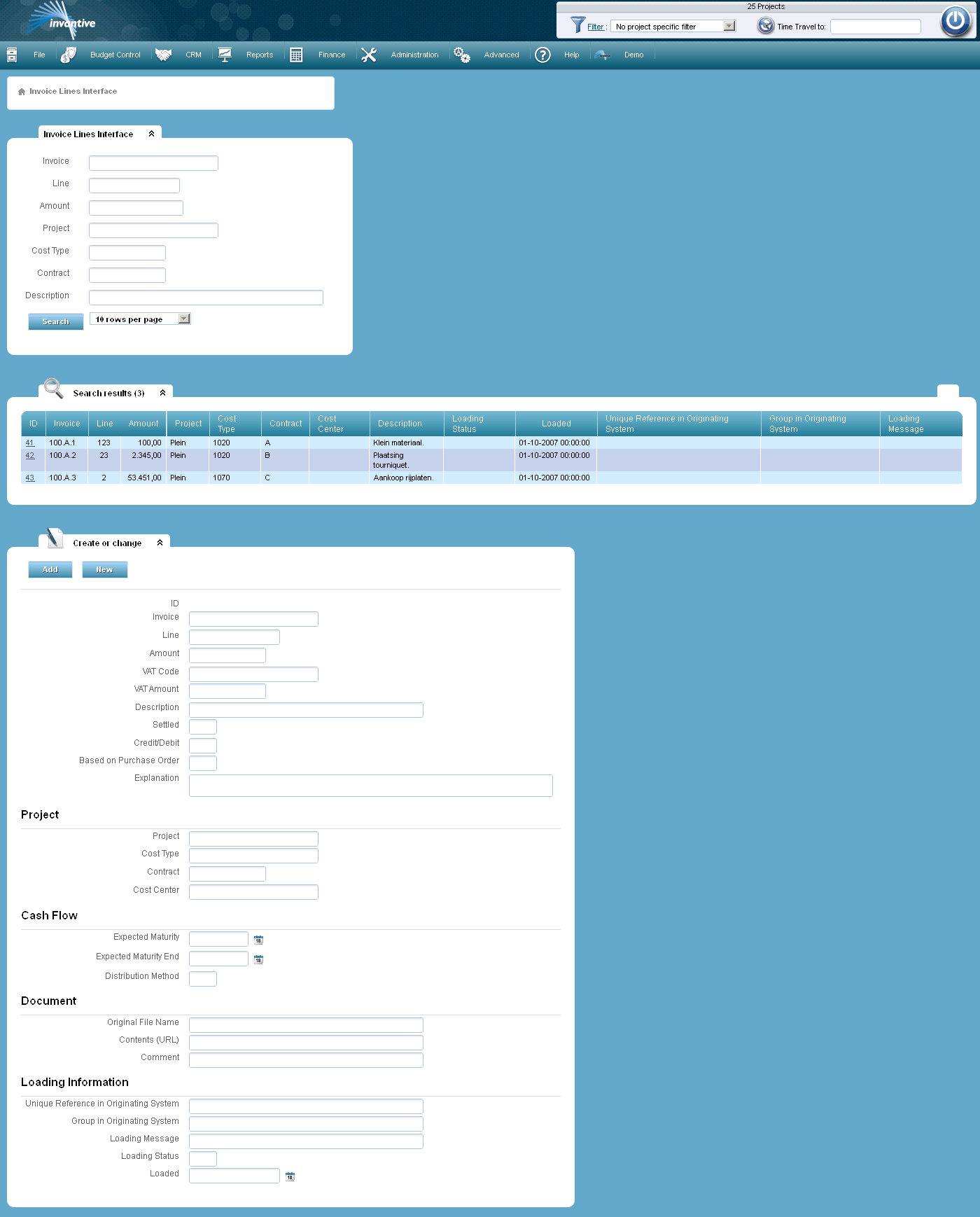 Invoice Line Interface Screen Invoice Line Interface Screen