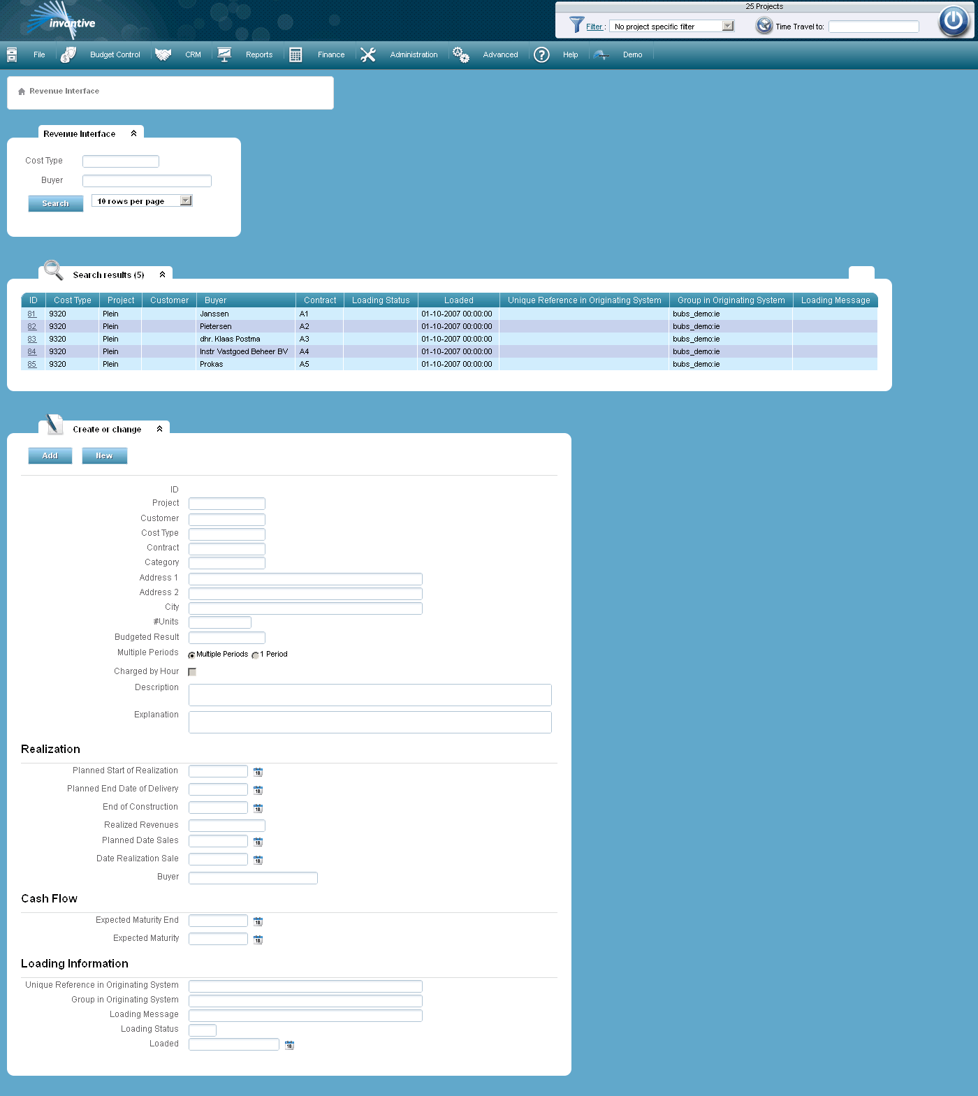 Revenue Interface Screen Revenue Interface Screen