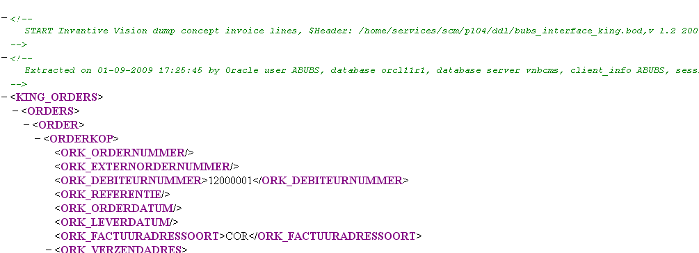 XML file with sales orders for KING