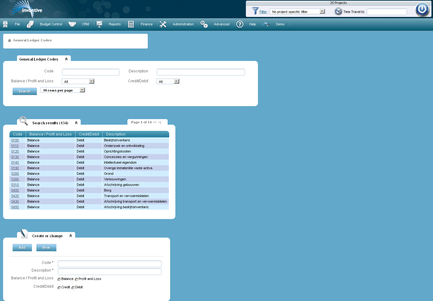 General Ledger Codes Screen General Ledger Codes Screen