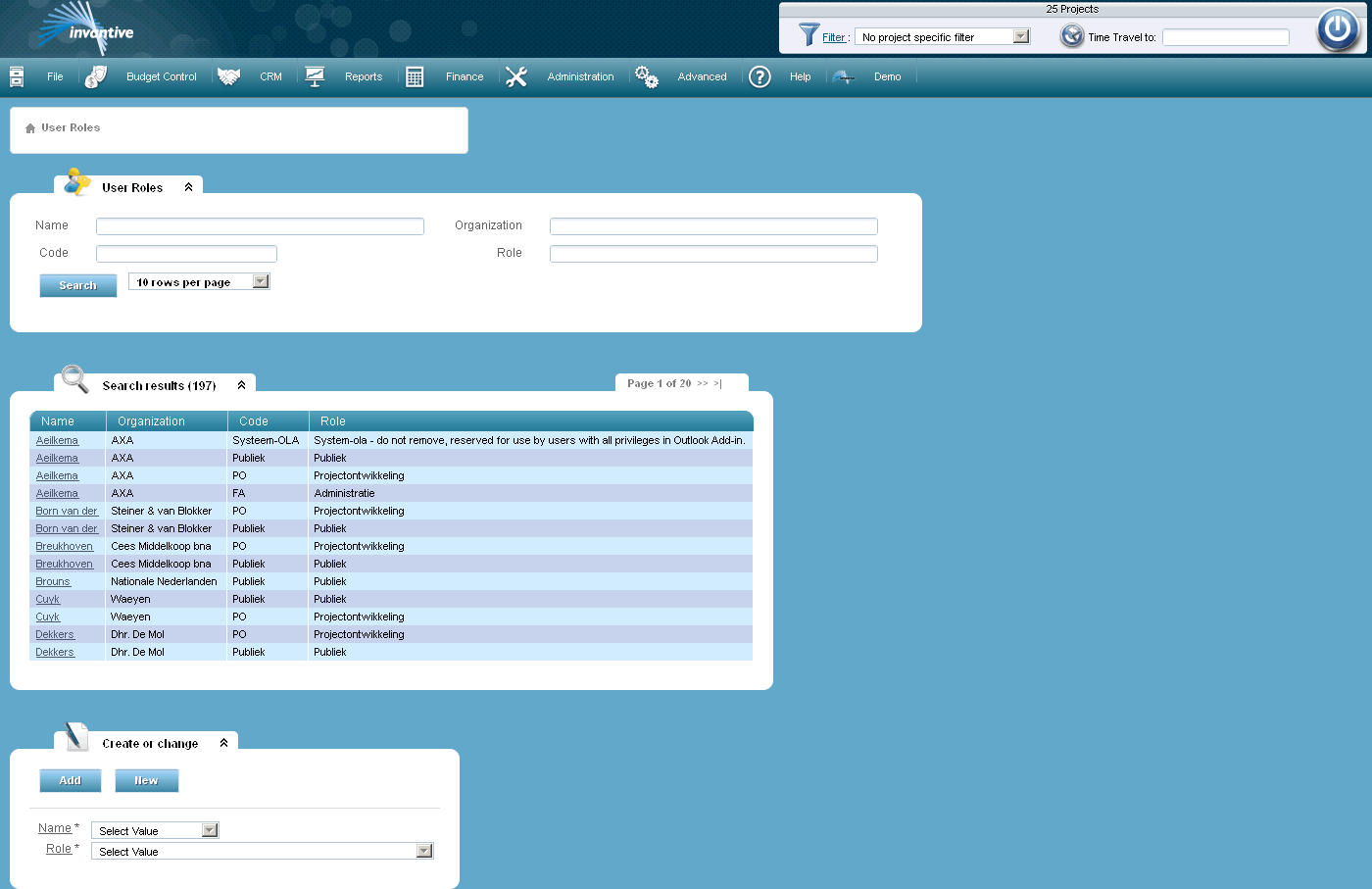User Roles Screen