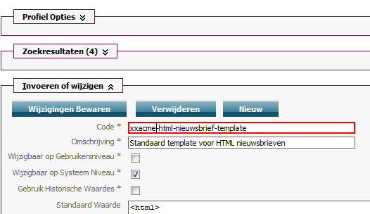 Newsletter Profile Options web front end Screen
