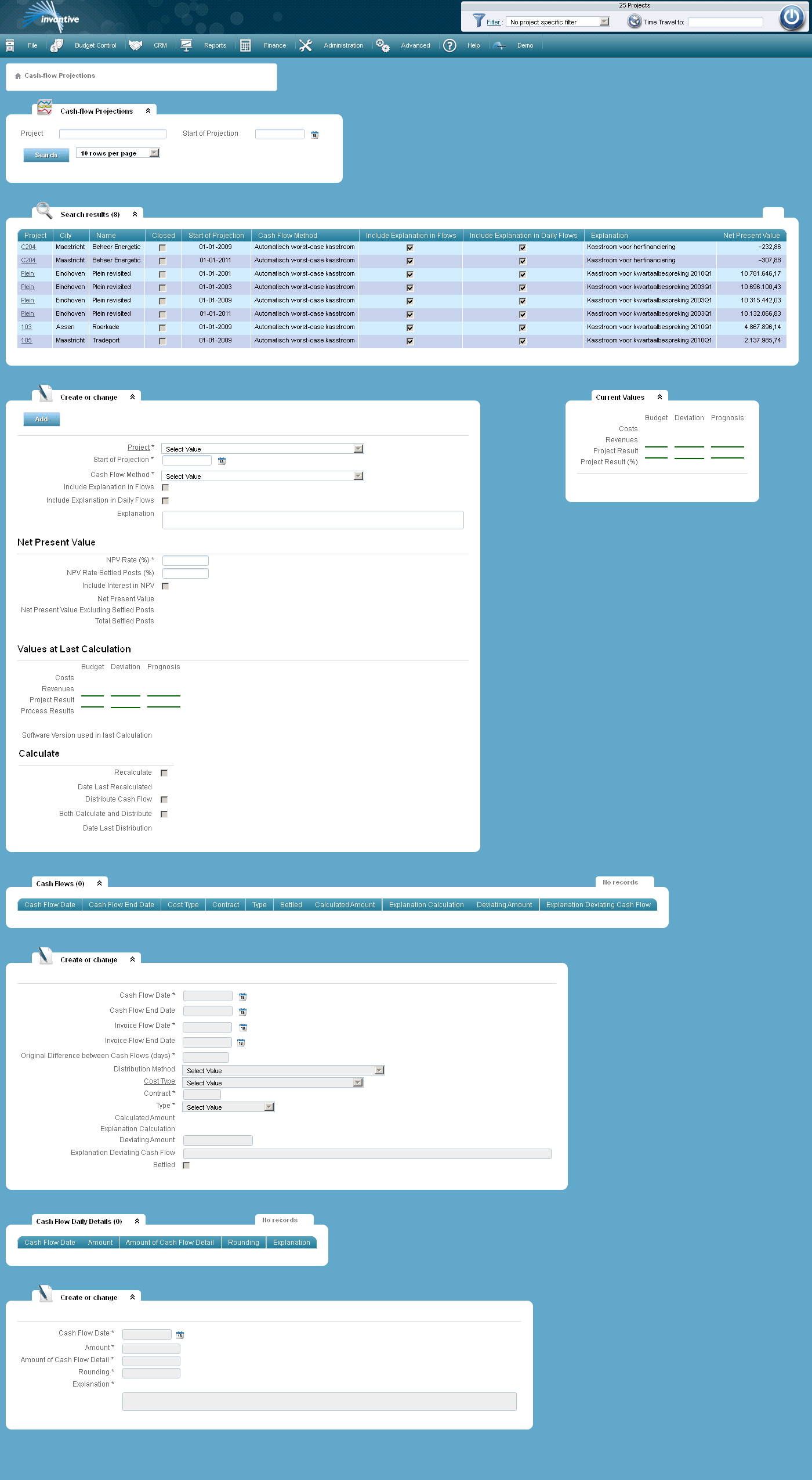 Cash Flow Projections Screen Cash Flow Projections Screen