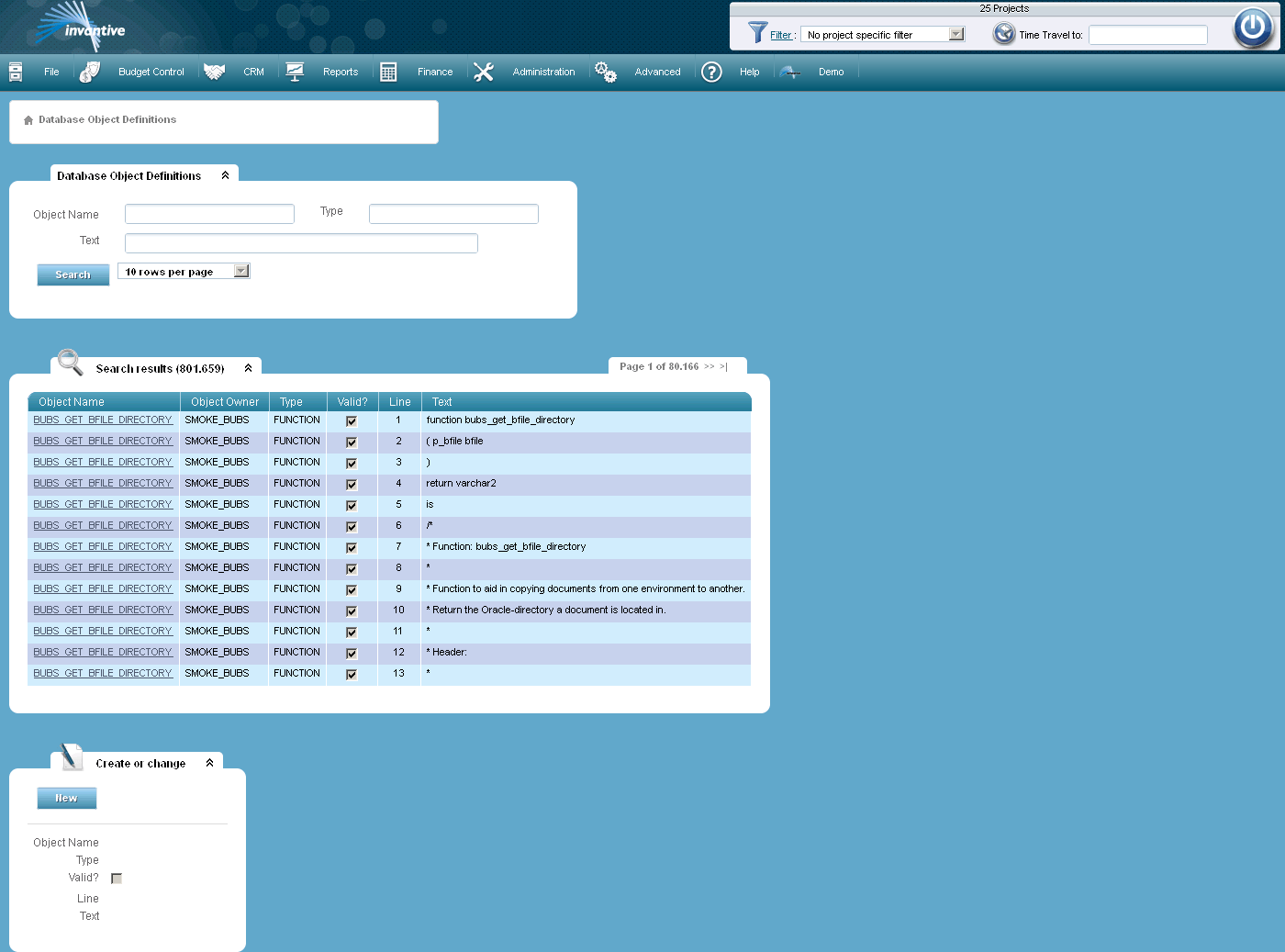 Definitions from database object screen Definitions from database object screen