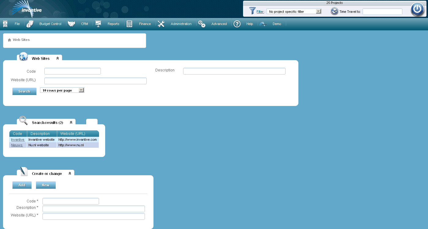 Websites Screen Websites Screen