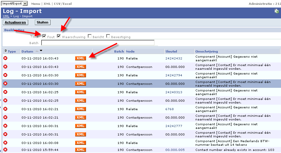 Screen Exact Online interface: Log - Import Screen Exact Online interface: Log - Import