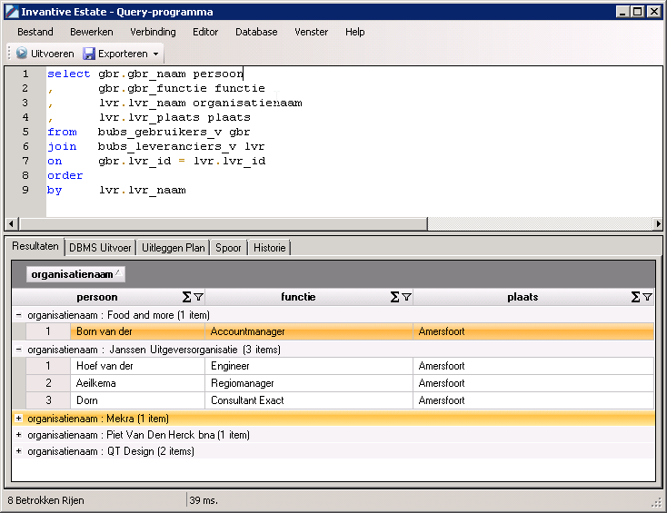 Screen Invantive Query Tool with CRM data request Screen Invantive Query Tool with CRM data request
