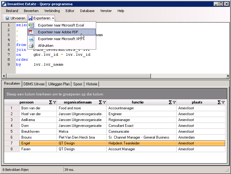 Screen Invantive Query Tool exporting results Screen Invantive Query Tool exporting results