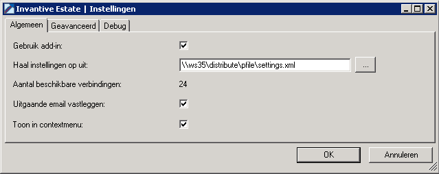 Screen Outlook Add-In Settings Screen Outlook Add-In Settings