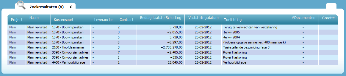 Latest estimate contract screen